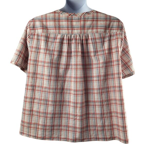 Liz Claiborne Size 3X Multi-Color Plaid All Cotton Blouse Short Sleeve Shirred - Picture 5 of 13